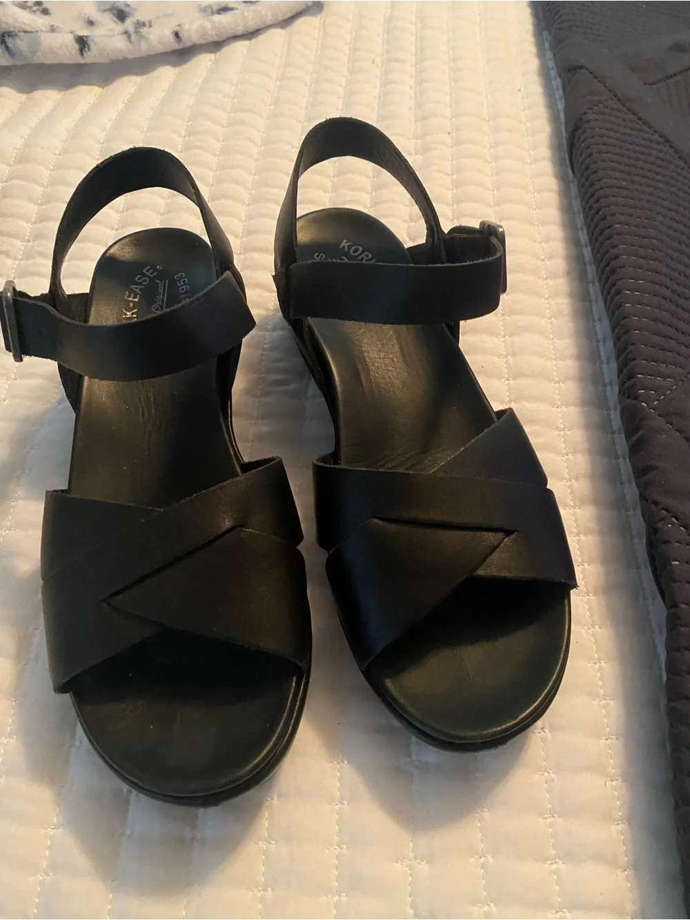 Kork-Ease Black Leather Crisscross Slingback Sandals